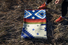 Andean Alpaca Wool Blanket - Ocean Breeze - Light Blue/Dark