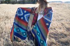 Andean Alpaca Wool Blanket - Ocean Breeze - Light Blue/Dark