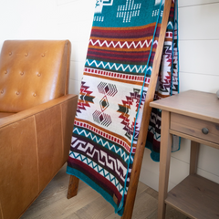 Andean Alpaca Wool Blanket - Turquoise