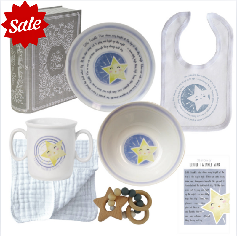 Baby Cup, Plate, Bowl, Bib & Teether Set - Twinkle Twinkle Little Star