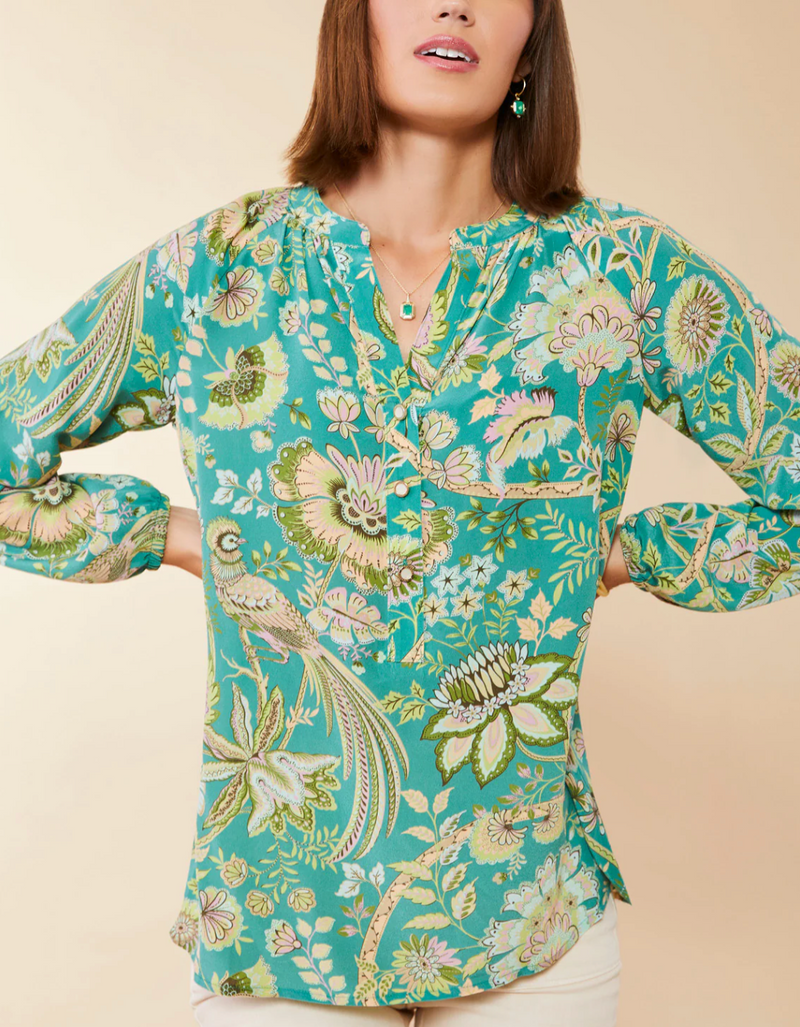 Cora Silk Blouse Mystic Moss Bird