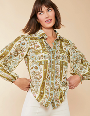 Claudette Blouse Mystic Moss Flower