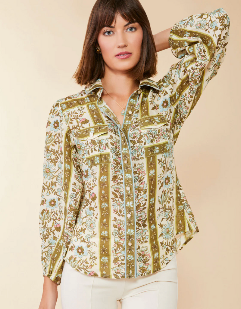 Claudette Blouse Mystic Moss Flower