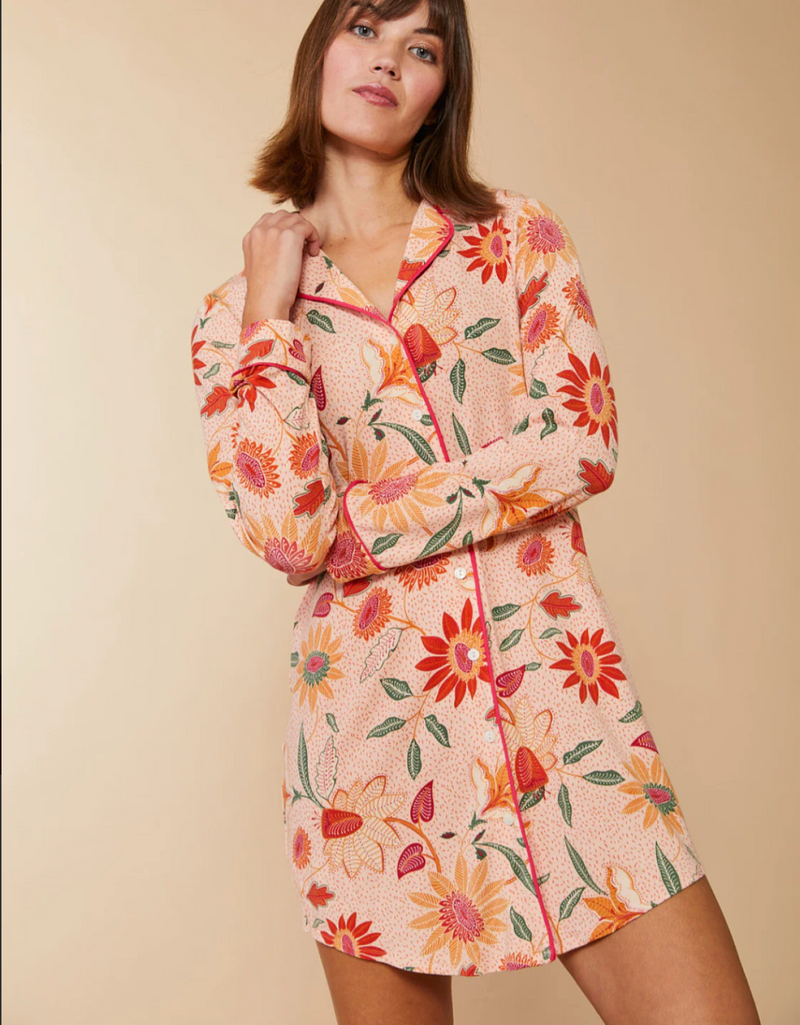 Pajama Sleep Shirt Botanic Garden Boho Floral Peach