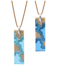 Islands Necklace – Aqua & Ultramarine Resin and Sand Pendant by BoldB