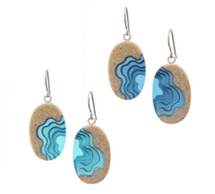 Littoral Oval Earrings – Aqua & Ultramarine Resin and Sand Drops by BoldB