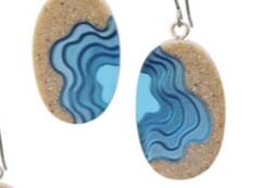 Littoral Oval Earrings – Aqua & Ultramarine Resin and Sand Drops by BoldB