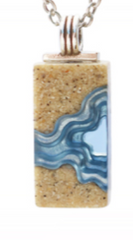 Delta Necklace – Blue Resin & Sand Minimalist Rectangle Pendant by BoldB