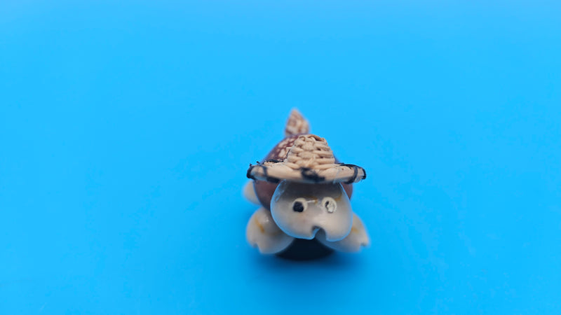 Seashell turtle magnet with straw hat – whimsical coastal decor accent