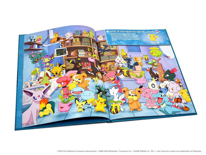 Open book displaying various Pokemon characters on a white background