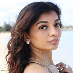 Ocean inspired ear studs – handmade silver and gold earrings with gemstone