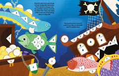 Illustration of a pirate ship and fish with educational text about electric eels.