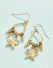 Starfish Dangle Earrings in 14kt gold plating, featuring sea-inspired charm and ear wires.