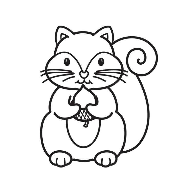 Black and white line drawing of a cartoon cat holding a heart-shaped object on a white background