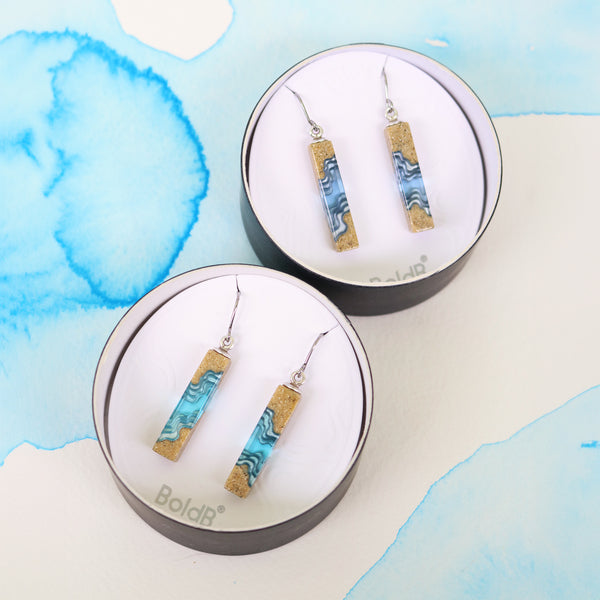 Ocean inspired strait earrings – resin and sand long drop earrings
