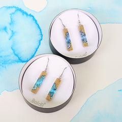 Ocean inspired strait earrings – resin and sand long drop earrings