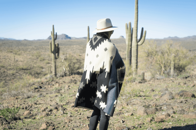 Alpaca wool throw blanket in midnight geometric pattern - Andean home textile