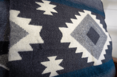Alpaca wool throw blanket in midnight geometric pattern - Andean home textile