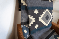 Alpaca wool throw blanket in midnight geometric pattern - Andean home textile