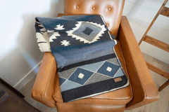 Alpaca wool throw blanket in midnight geometric pattern - Andean home textile