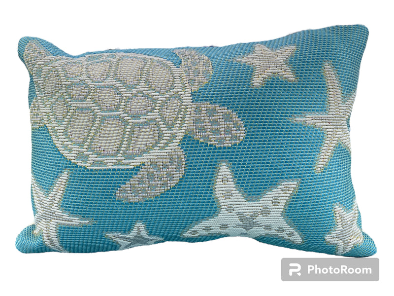 Marina Turtle and Stars Indoor/Outdoor Pillow Aqua 12" x 18"