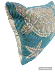 Marina Turtle and Stars Indoor/Outdoor Pillow Aqua 12