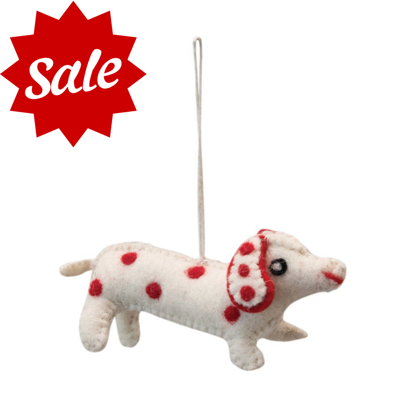 Wool Felt Dog Ornament w/ Spots