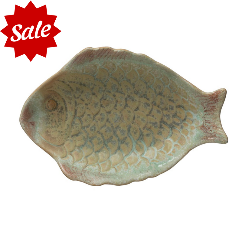 Stoneware Fish Dish, Reactive Glaze, Multi Color (Each One Will Vary)