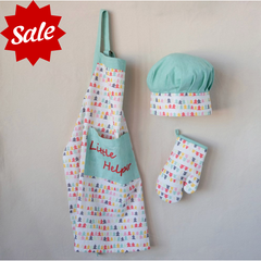 Cotton Child Apron with Chef Hat & Oven Mitt - Two Styles