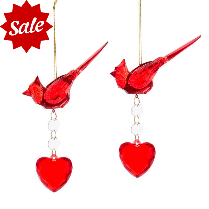 Cardinal With Heart Dangle Ornament