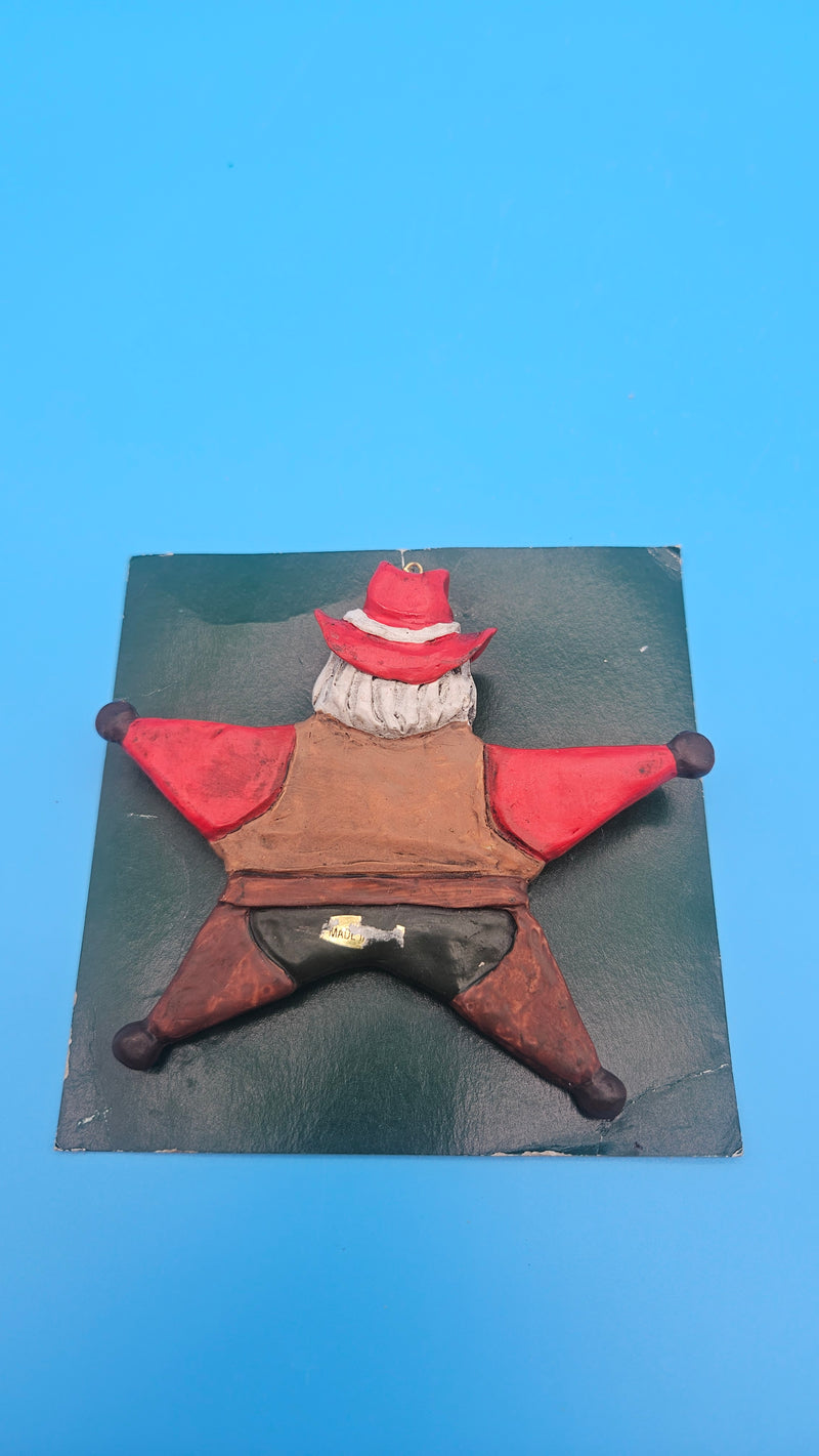 Hand-painted Santa dressed as cowboy – vintage holiday collectible décor