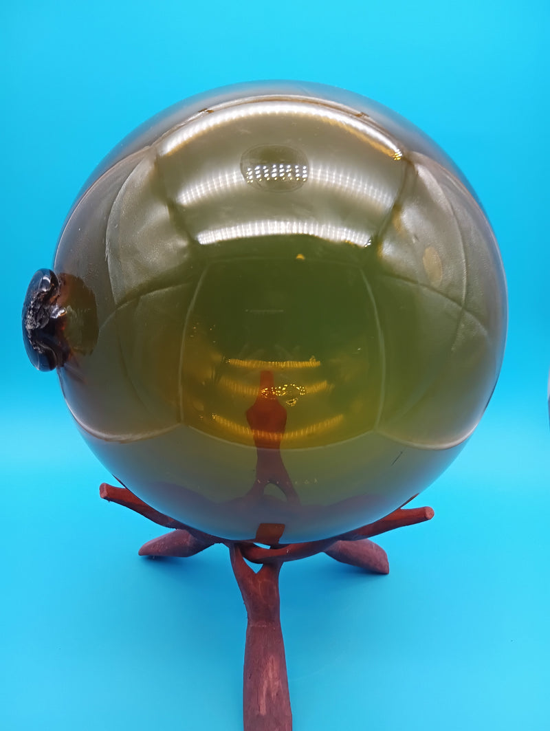 "10.5 inch yellow Norwegian fishing float for coastal home decor - authentic glass float display"