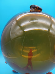 10.5 inch yellow Norwegian fishing float for coastal home decor - authentic glass float display
