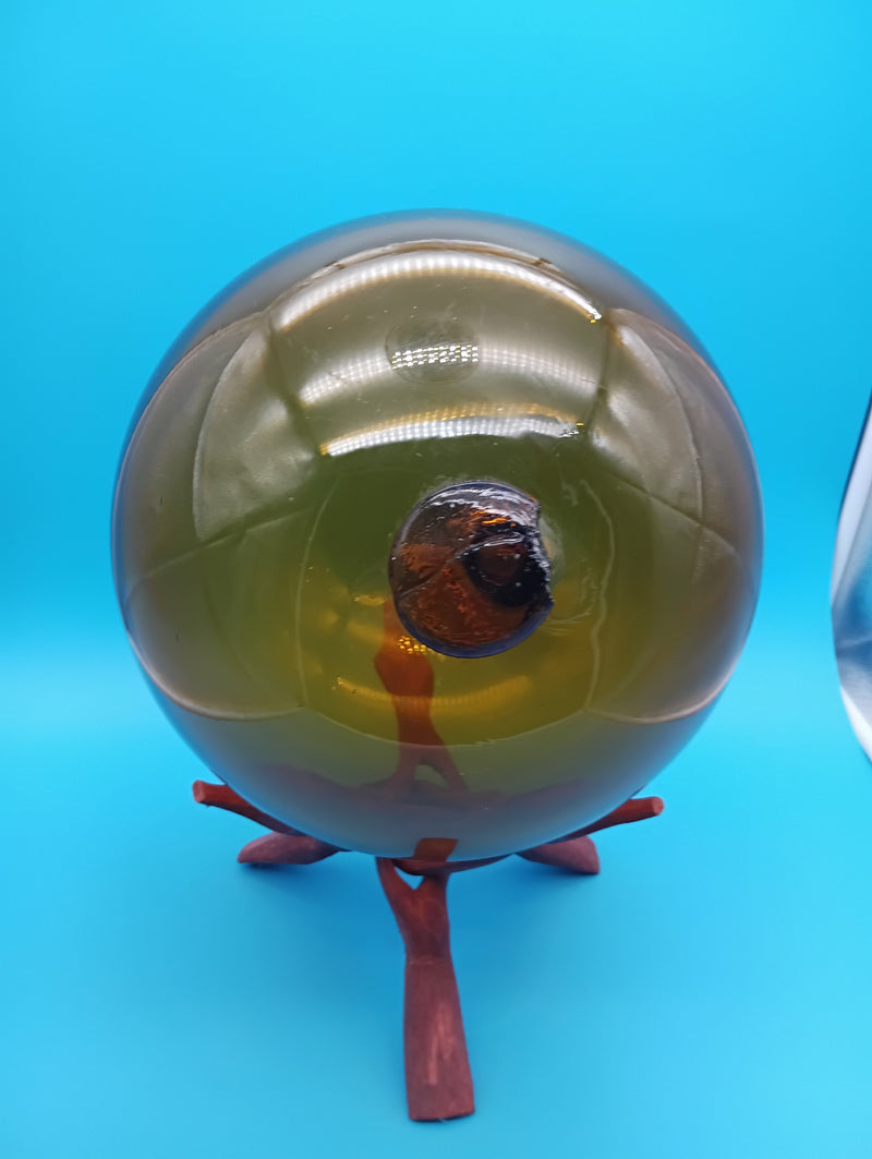 "10.5 inch yellow Norwegian fishing float for coastal home decor - authentic glass float display"