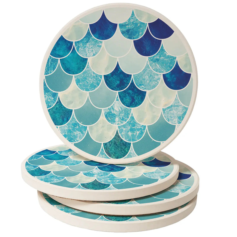 "Mermaid Scales" 4-Pack Absorbent Stone Coaster Set