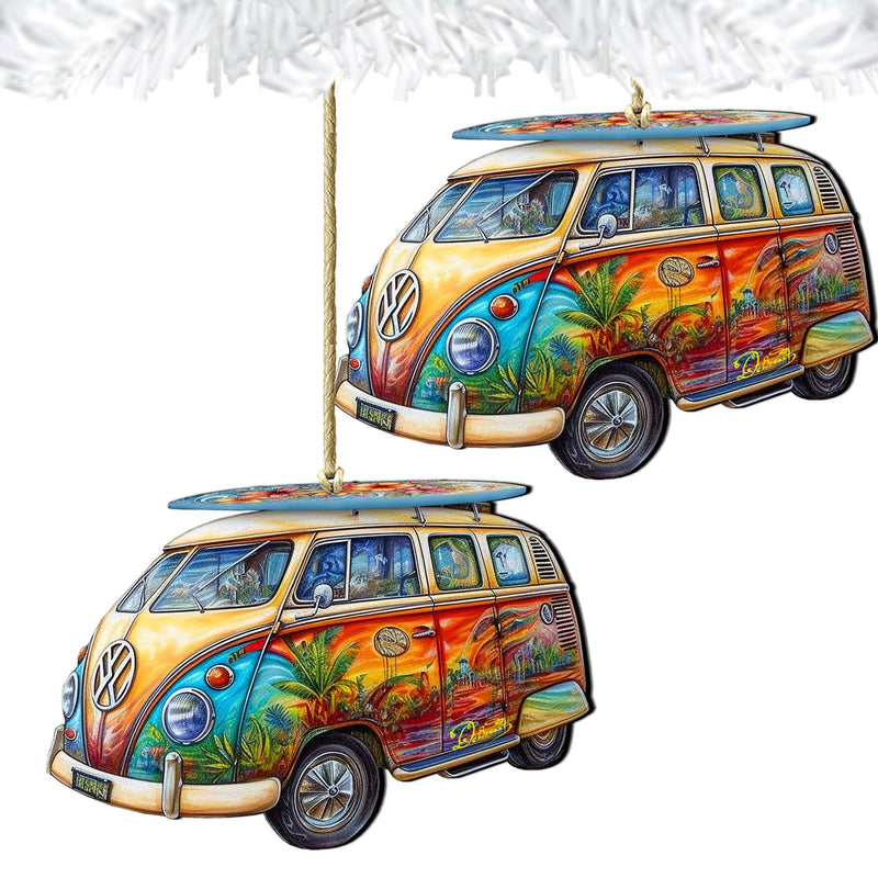 Beach Themed Ornaments - Hippie Van Wooden Ornaments by G.Debrekht Coastal Holiday Decor