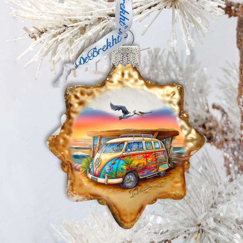 Nautical Christmas Decor - Beach Surf Van Keepsake Glass Ornaments by G. Debrekht - Coastal Holiday Decor