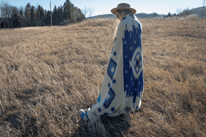 Andean Alpaca Wool Blanket - Ocean Breeze - Light Blue/Dark - blanketAlpaca Threadz