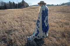 Andean Alpaca Wool Blanket - Ocean Breeze - Light Blue/Dark - blanketAlpaca Threadz