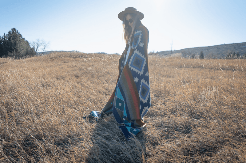 Andean Alpaca Wool Blanket - Ocean Breeze - Light Blue/Dark - blanketAlpaca Threadz