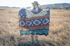 Andean Alpaca Wool Blanket - Ocean Breeze - Light Blue/Dark - blanketAlpaca Threadz