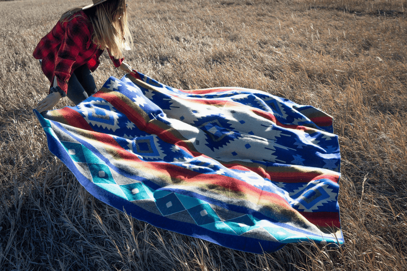 Andean Alpaca Wool Blanket - Ocean Breeze - Light Blue/Dark - blanketAlpaca Threadz