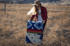 Andean Alpaca Wool Blanket - Ocean Breeze - Light Blue/Dark - blanketAlpaca Threadz