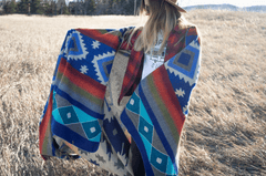 Andean Alpaca Wool Blanket - Ocean Breeze - Light Blue/Dark - blanketAlpaca Threadz