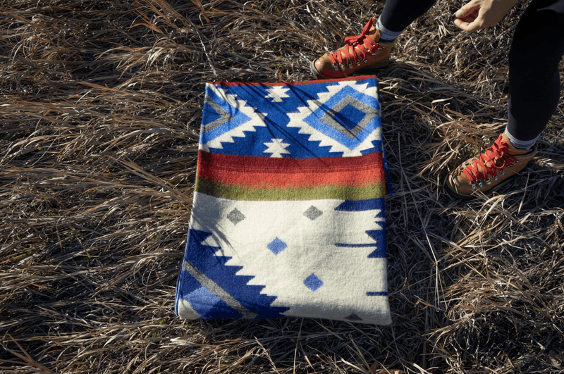 Andean Alpaca Wool Blanket - Ocean Breeze - Light Blue/Dark - blanketAlpaca Threadz