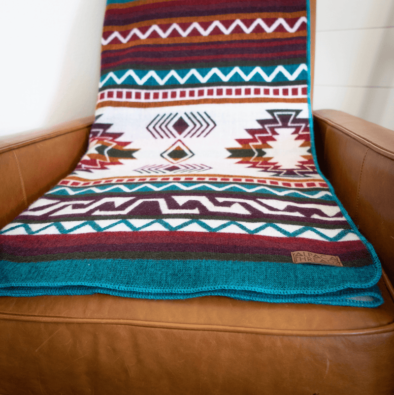 Andean Alpaca Wool Blanket - Turquoise - blanketAlpaca Threadz