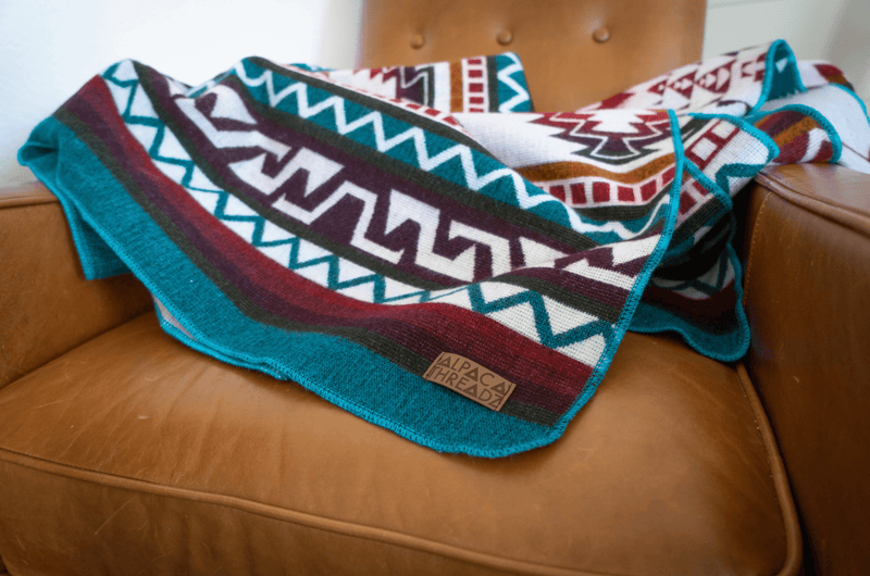 Andean Alpaca Wool Blanket - Turquoise - blanketAlpaca Threadz