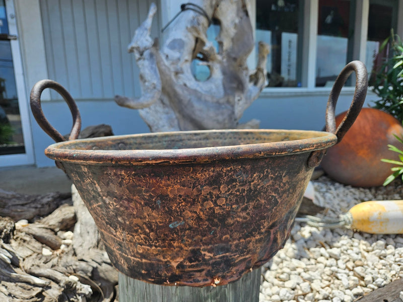 Antique Copper Pot – Circa Mid - 1800s (10.25"T x 15.5"D x 6.75" Deep) - Accent DecorLoving Coastal Living