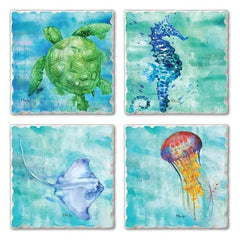 Arianna Sealife - 4 Pack Assorted Image Coaster Set - CounterArt/Highland Home/Thirstystone/CoasterStone