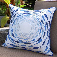 Azure Fish School Indoor/Outdoor Throw Pillow - pillowRightside Design